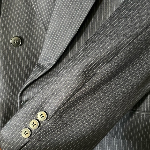 Vintage Wool Navy Pinstripe Power Blazer Tailored - Picture 4 of 7